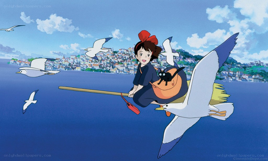 Kiki flying on a broomstick