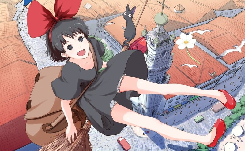 Kiki flying on a broomstick