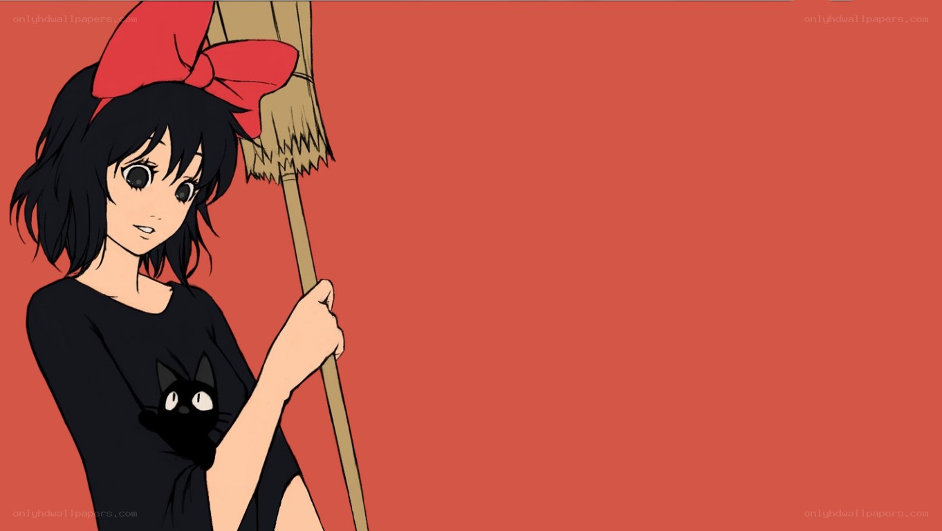 Kiki with broom and cat