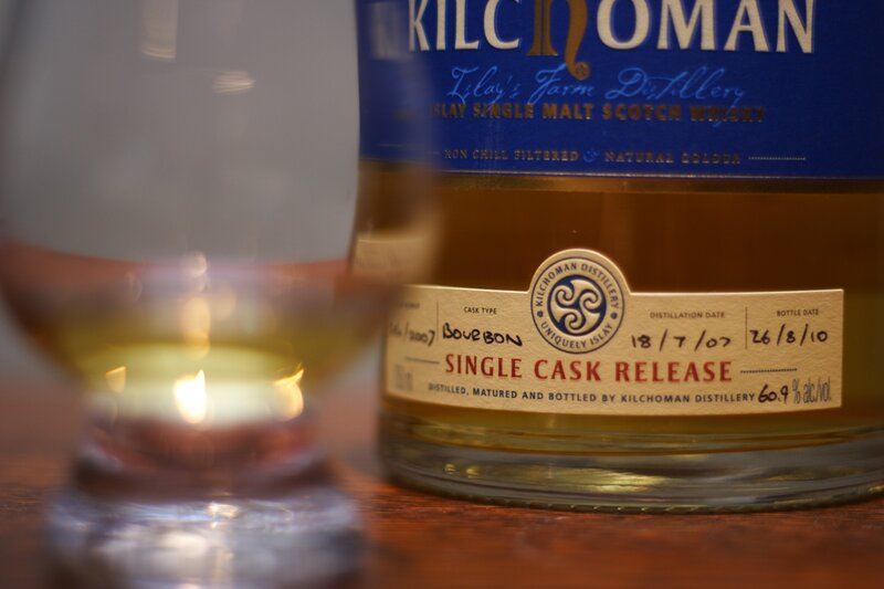 Kilchoman whisky bottle and glass