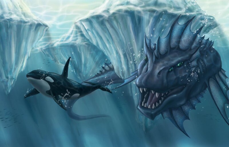 Killer Whale Vs Sea Dragon — Blue, Dramatic
