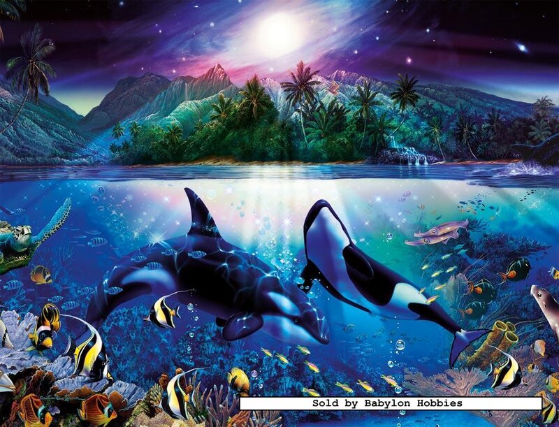 Killer Whales in Ocean — Blue, Dramatic, Night