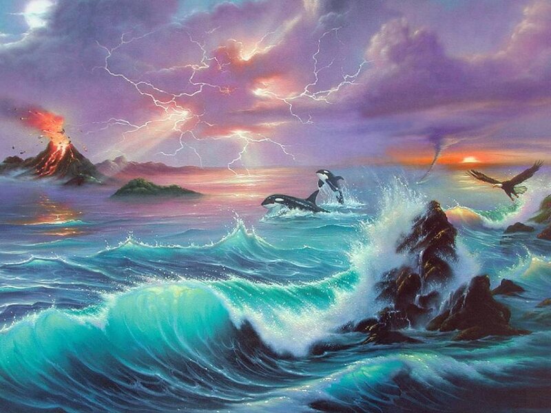 Killer Whales in Ocean — Blue, Dramatic