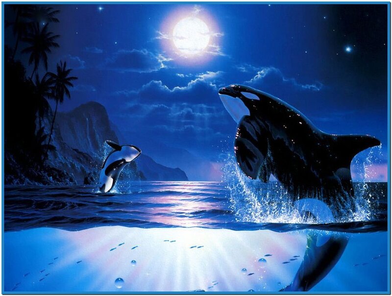 Killer Whales in Ocean — Blue, Serene, Night