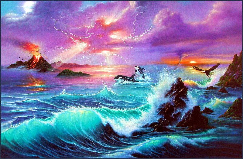 Killer Whales in Ocean — Purple