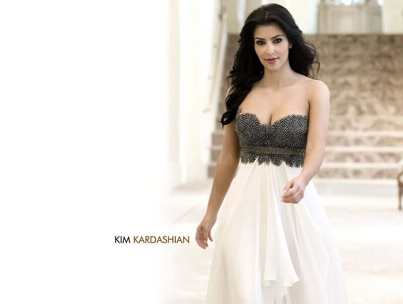 Kim Kardashian in a strapless gown