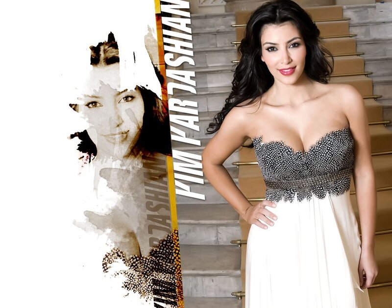 Kim Kardashian in a strapless gown