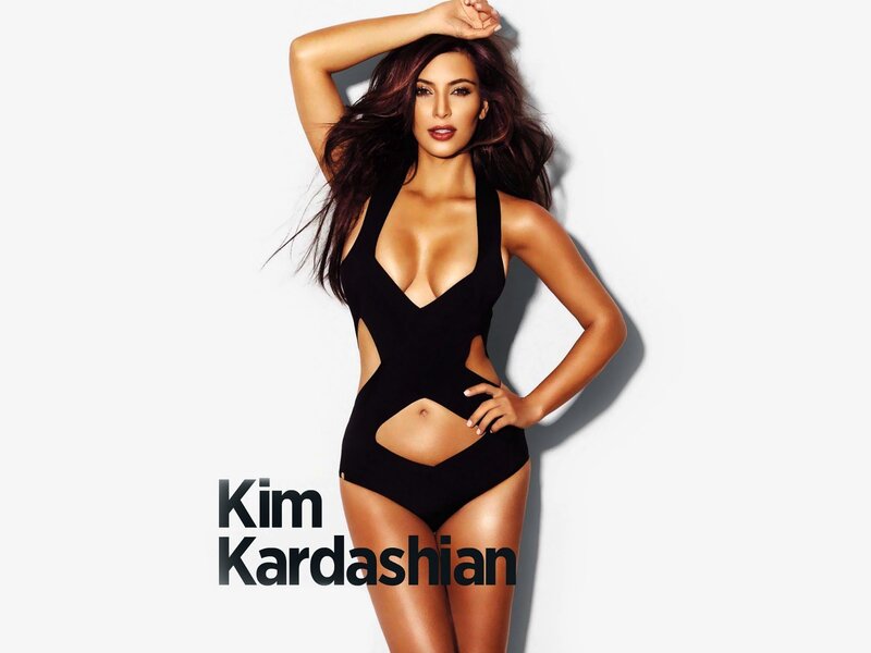 Kim Kardashian in black swimsuit