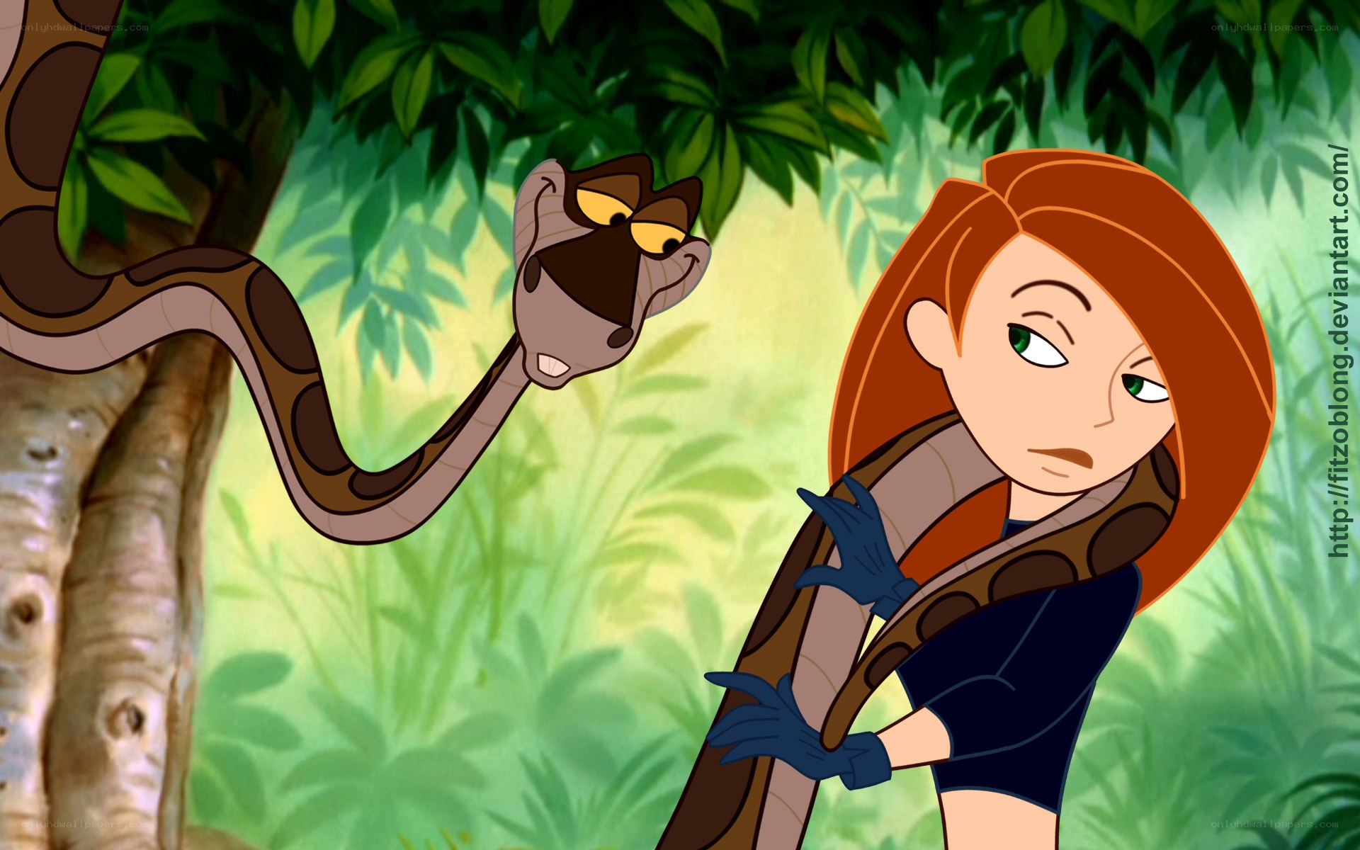 Kim Possible and Kaa in jungle