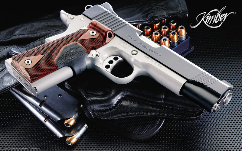 Kimber Pistol with Accessories — Black, Dramatic, Photograph, Magazine