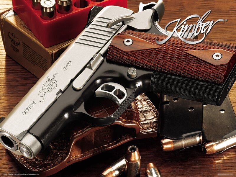 Kimber Pistol with Accessories — Brown, Dramatic