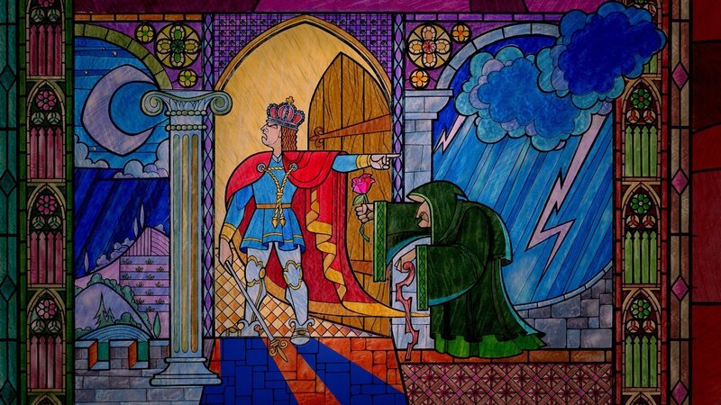 King and Wizard in Stained Glass — Blue