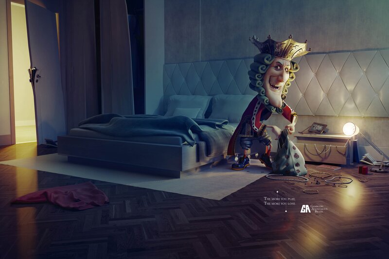 King in a messy bedroom