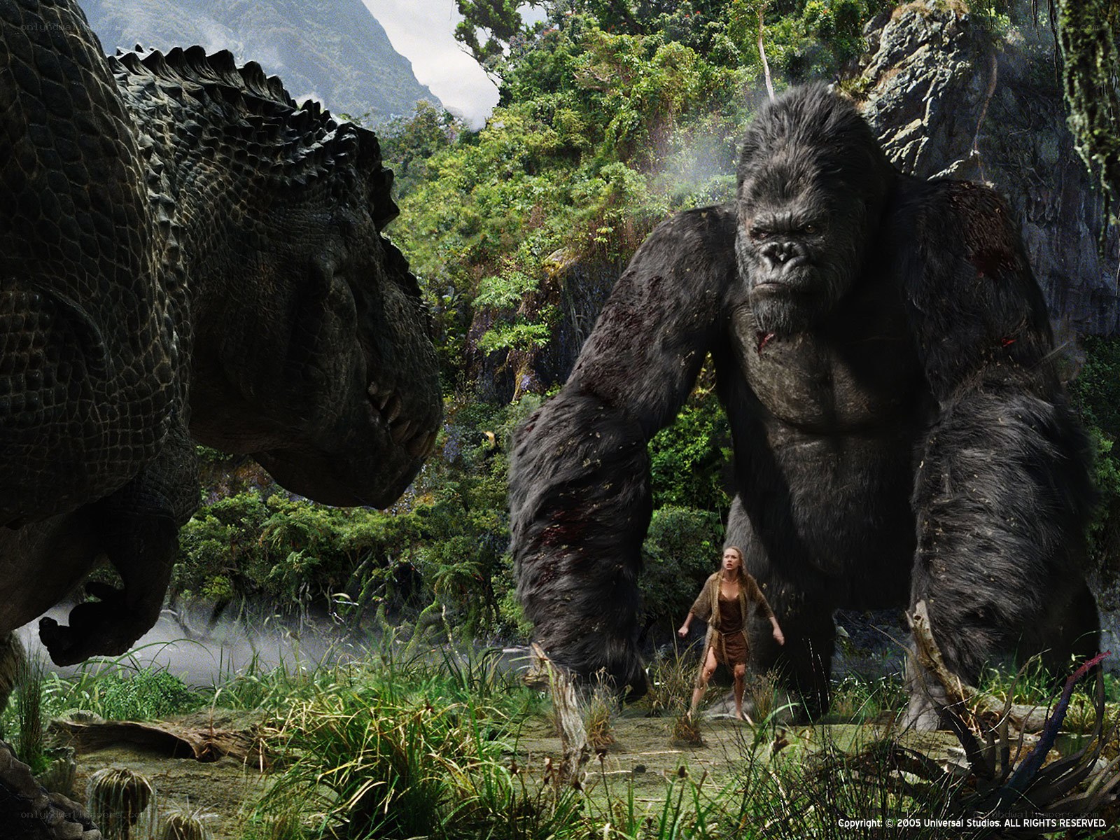 King Kong vs. dinosaur