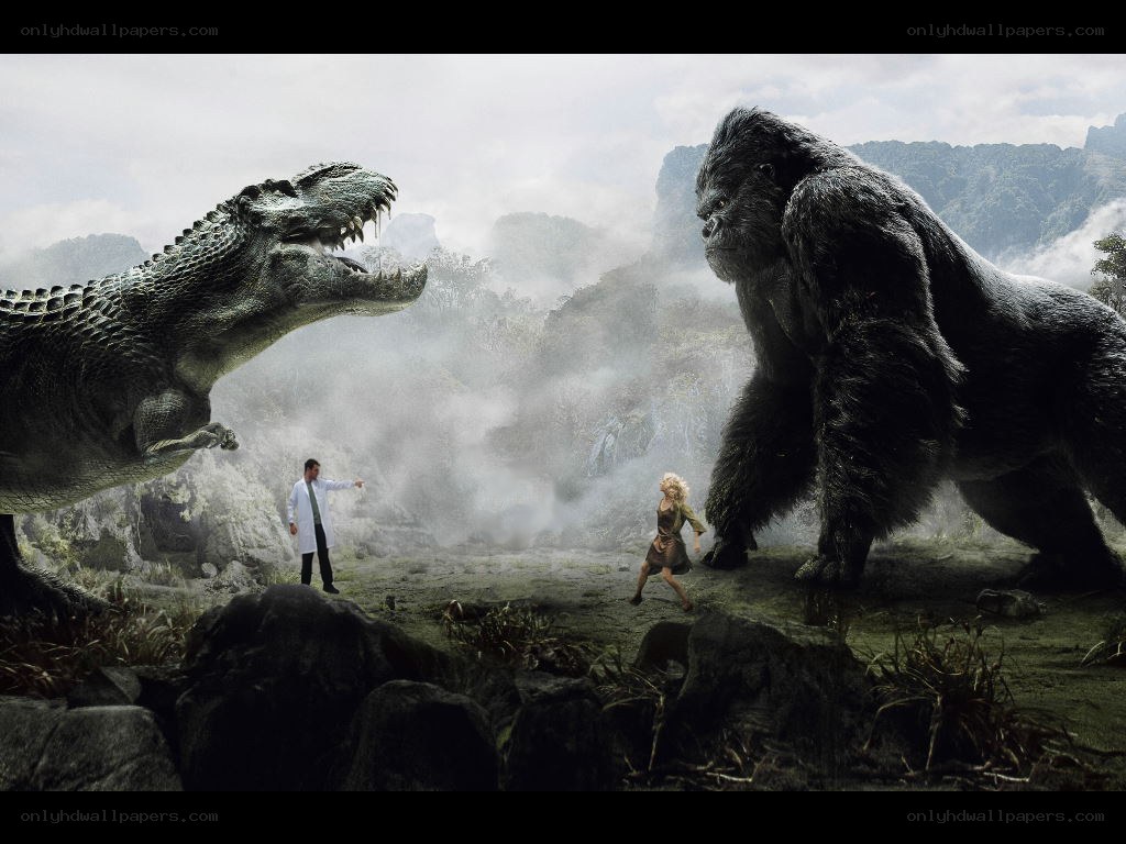King Kong vs. dinosaur battle