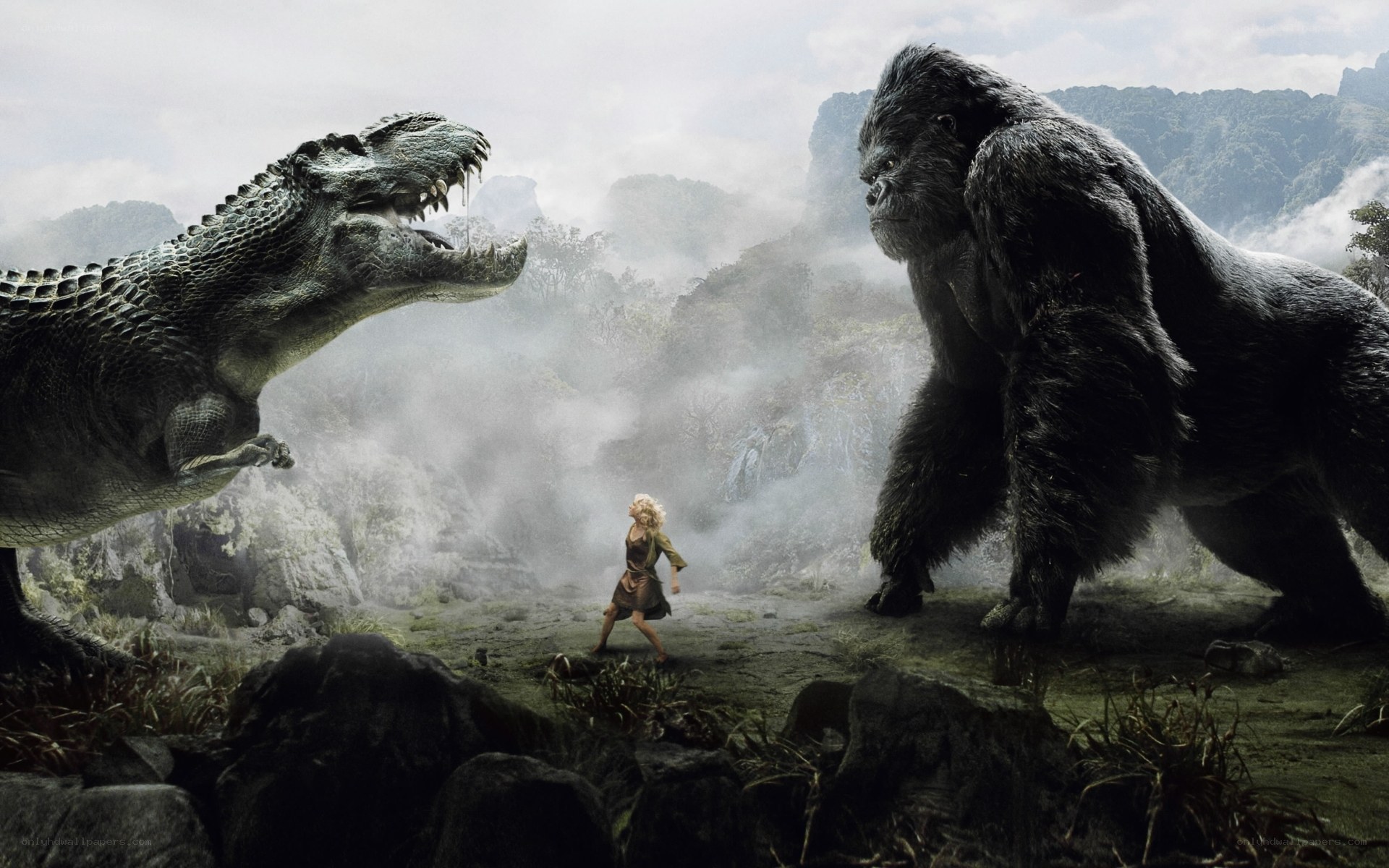 King Kong vs. dinosaur battle