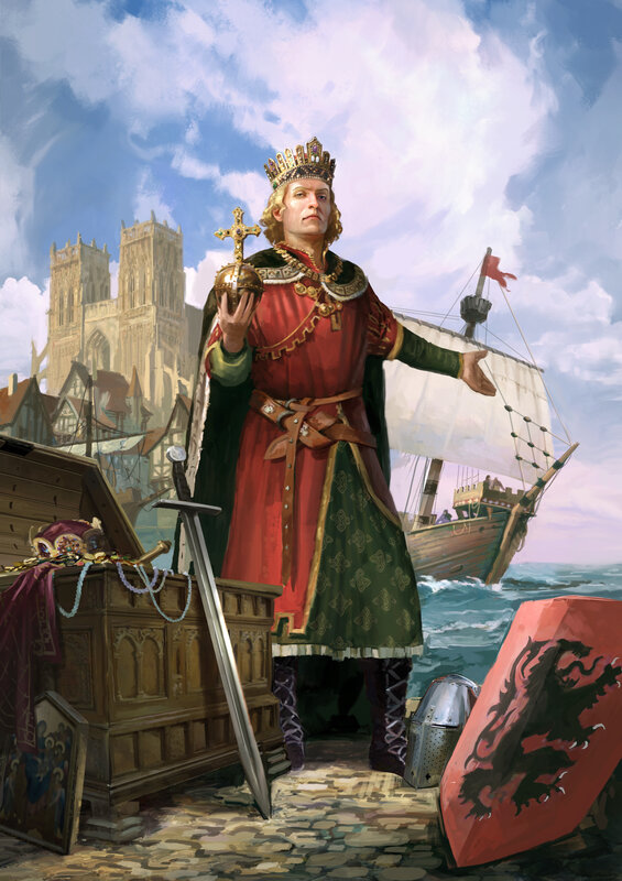 King on a dock with ship