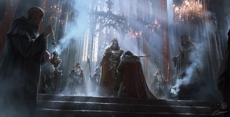 King on Throne with Knights