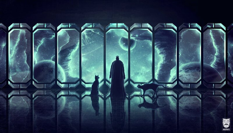 king with cats in space