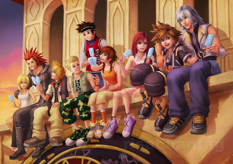 Kingdom Hearts characters enjoying ice cream