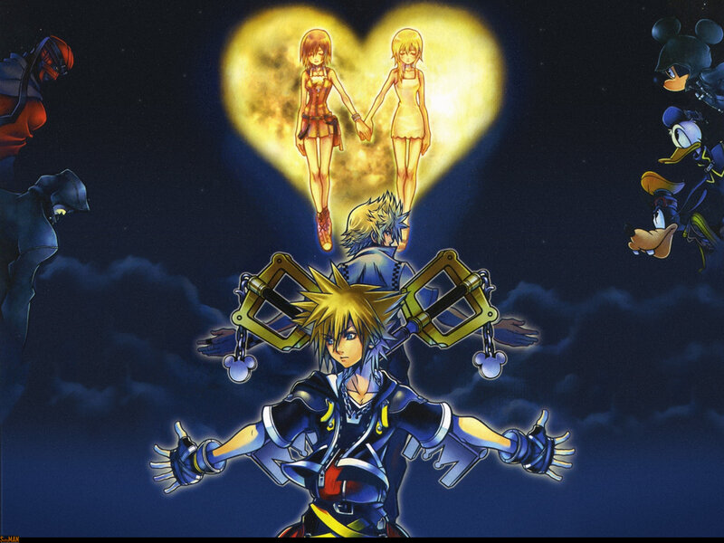 Kingdom Hearts characters in heart-shaped moon