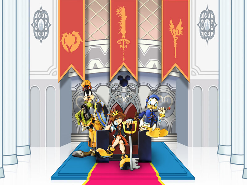 Kingdom Hearts characters in throne room