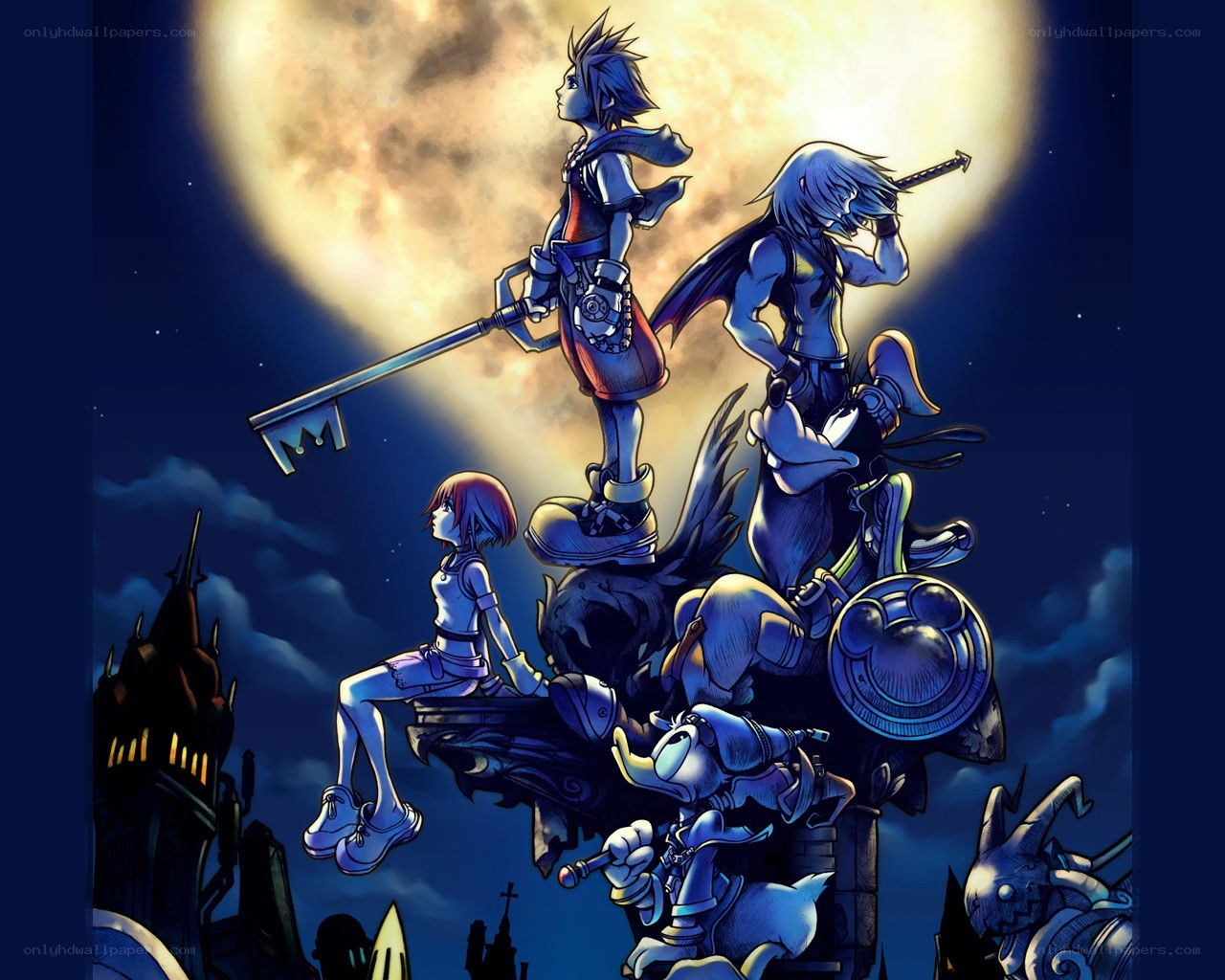 Kingdom Hearts characters under moon