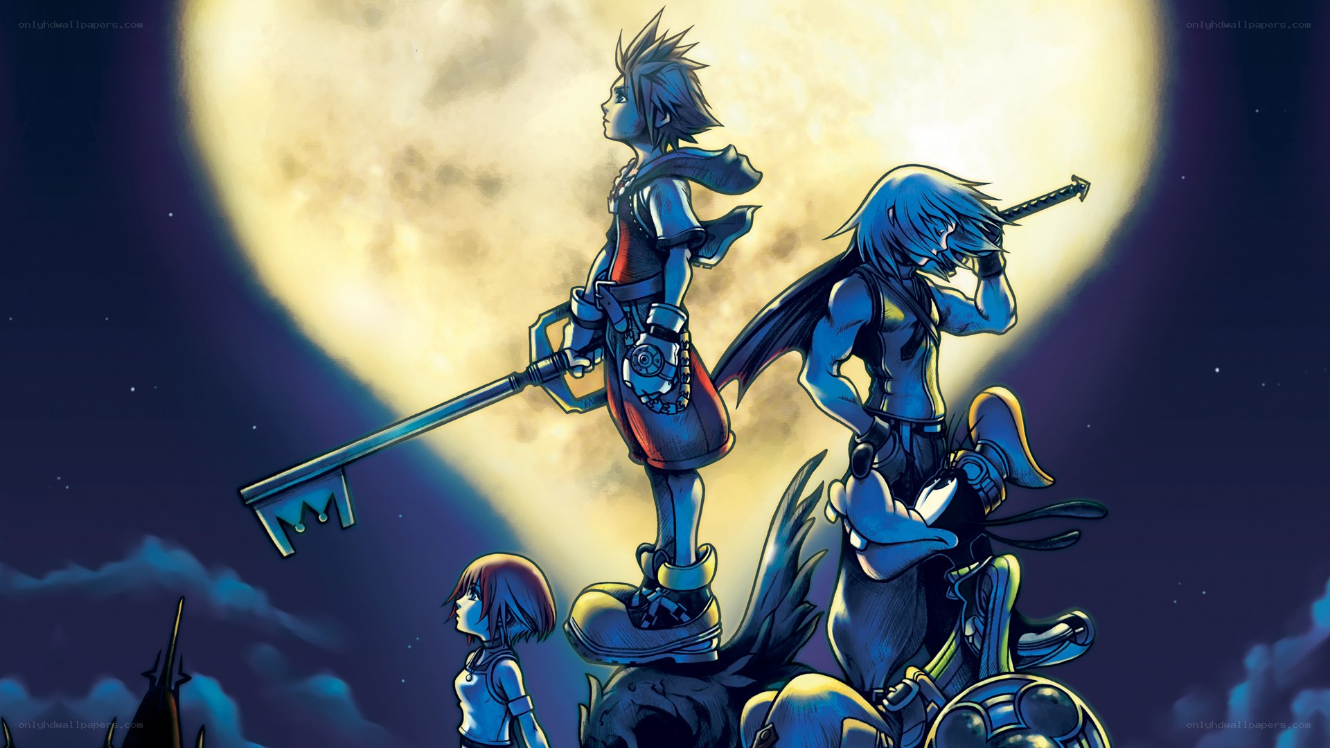 Kingdom Hearts characters under moon
