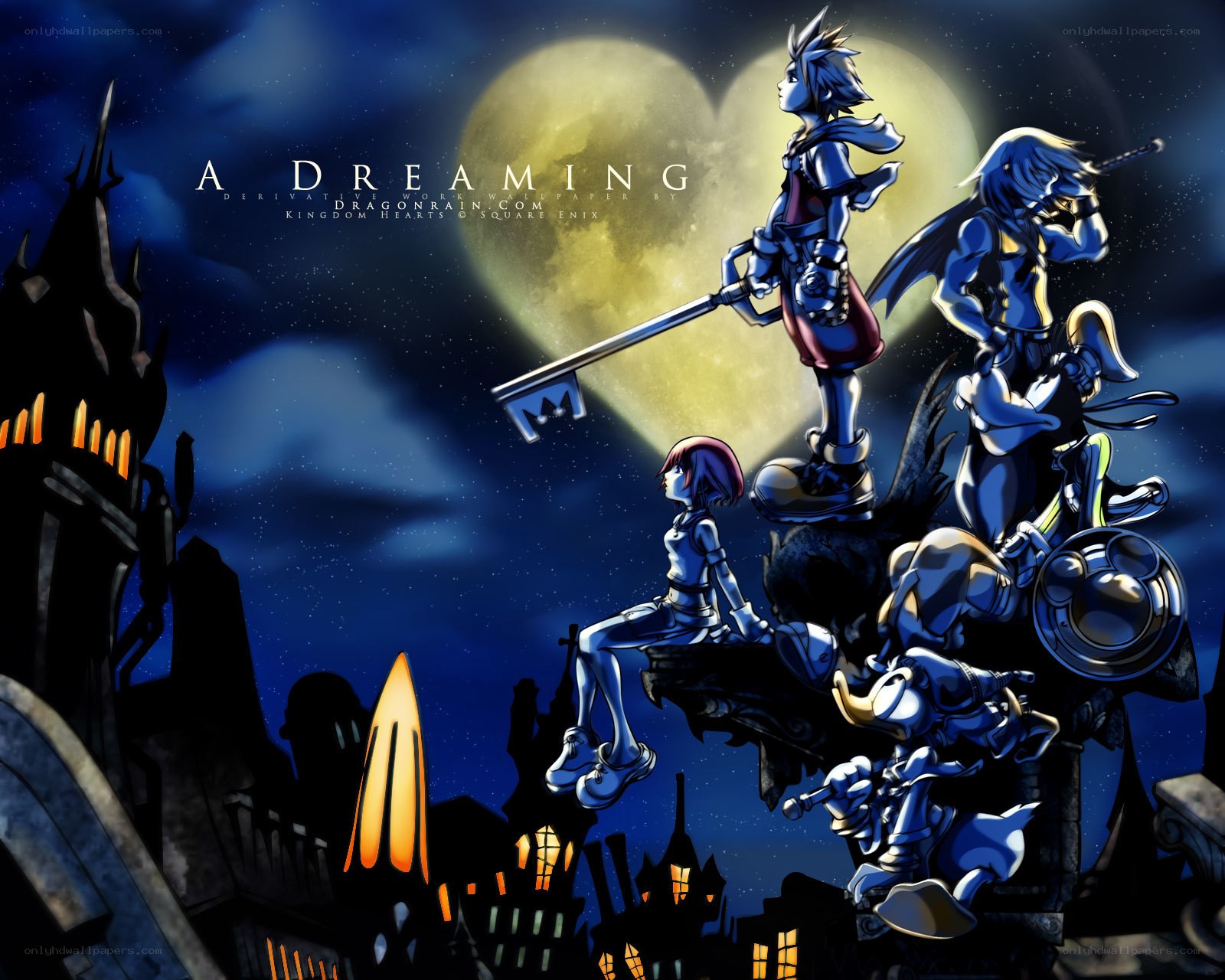 Kingdom Hearts characters under moon