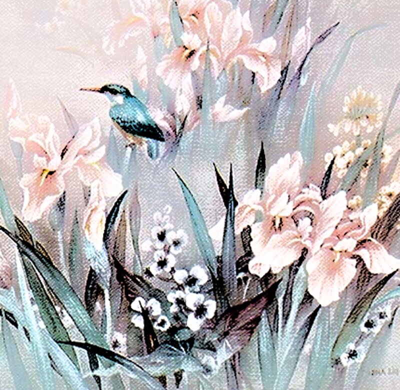 Kingfisher Bird in Flowers