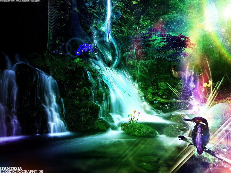 Kingfisher by Waterfall — Green, Magical
