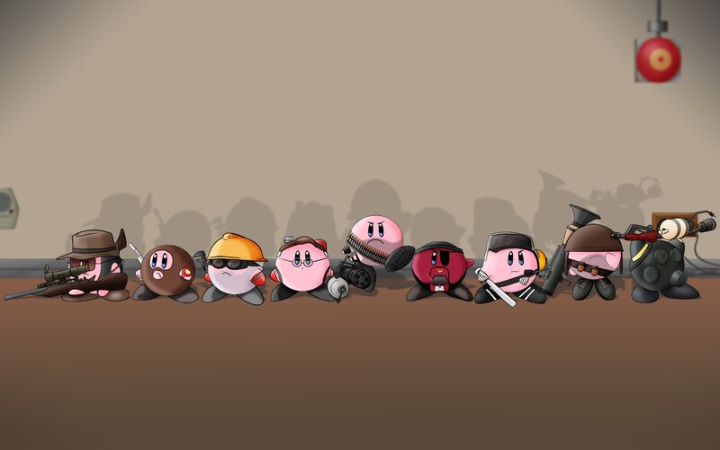 Kirby characters in military gear