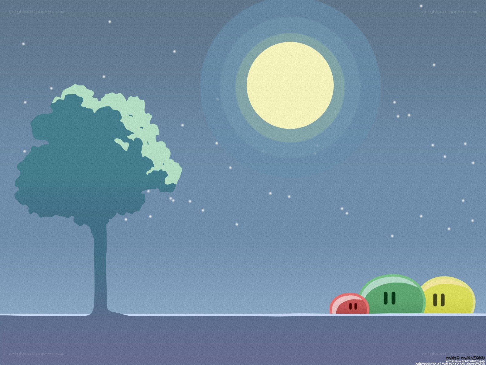 Kirby characters under moonlight