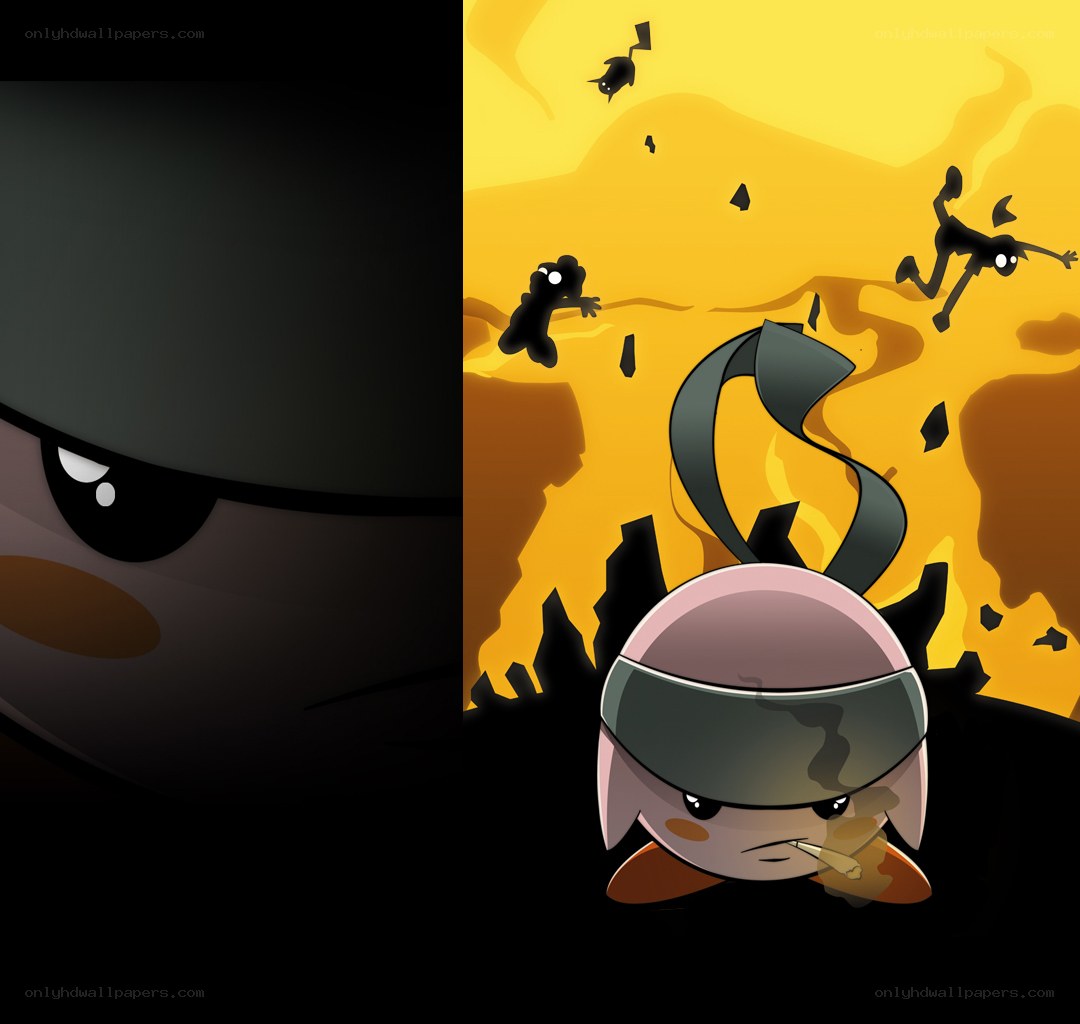 Kirby in a fiery explosion