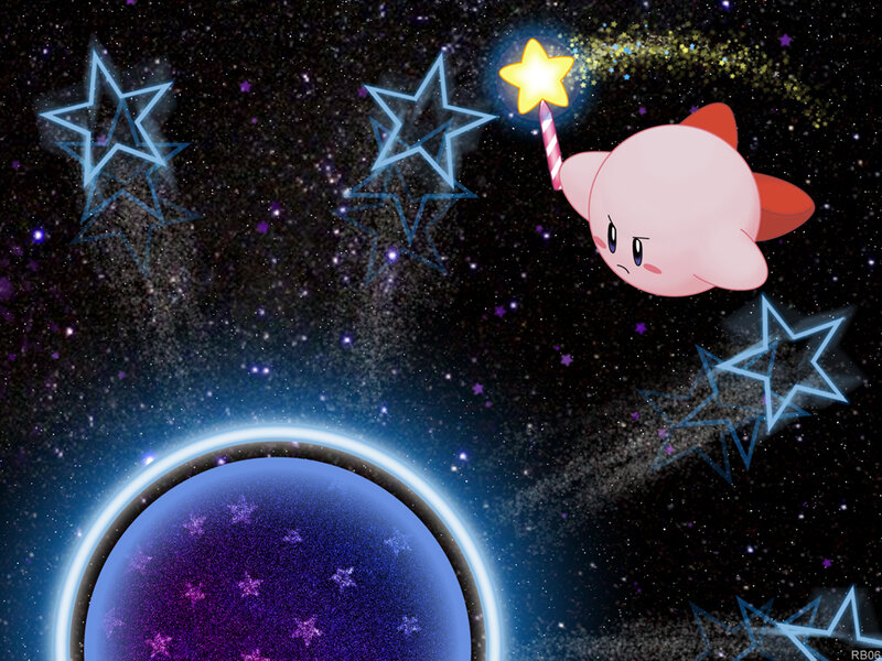 Kirby in space with a star wand