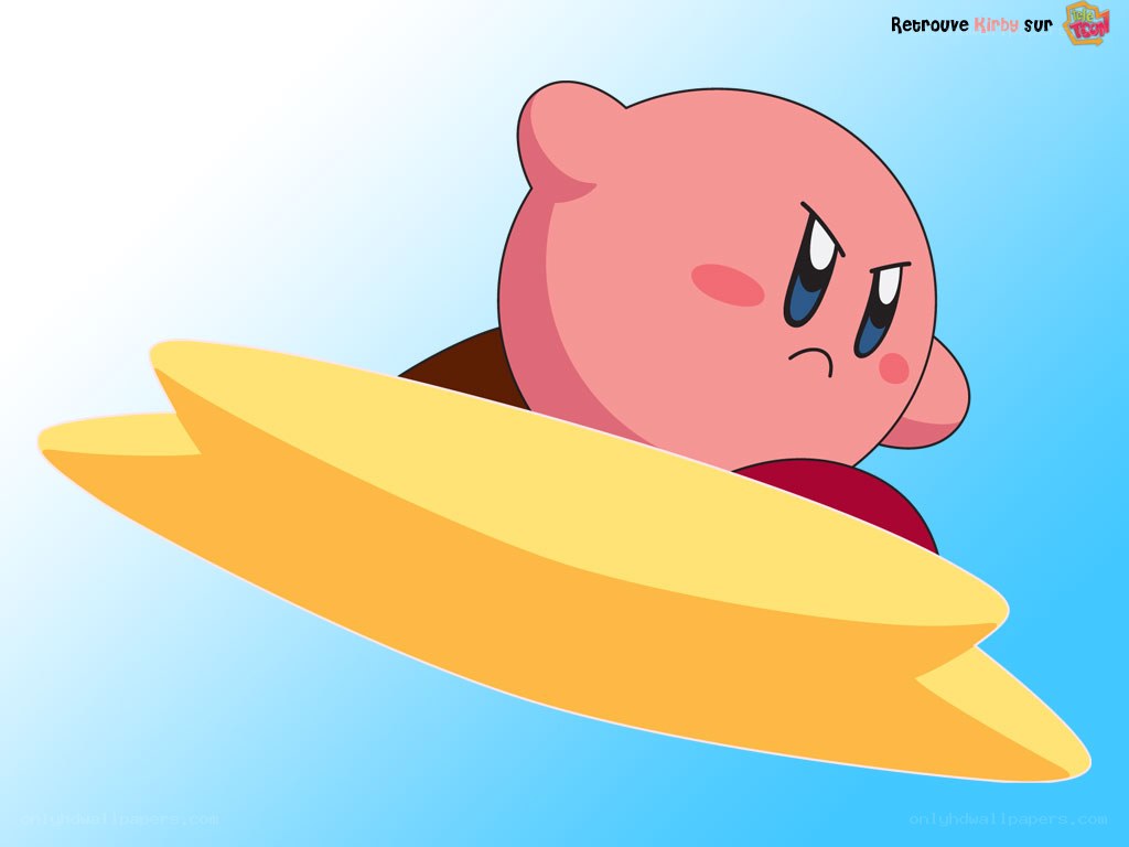 Kirby on a surfboard