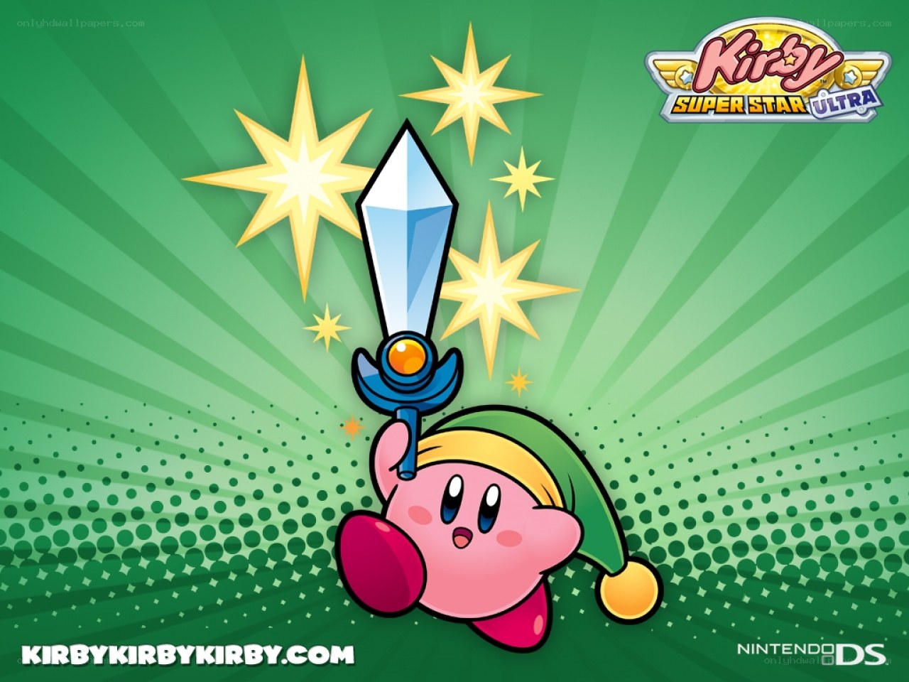 Kirby with sword and stars