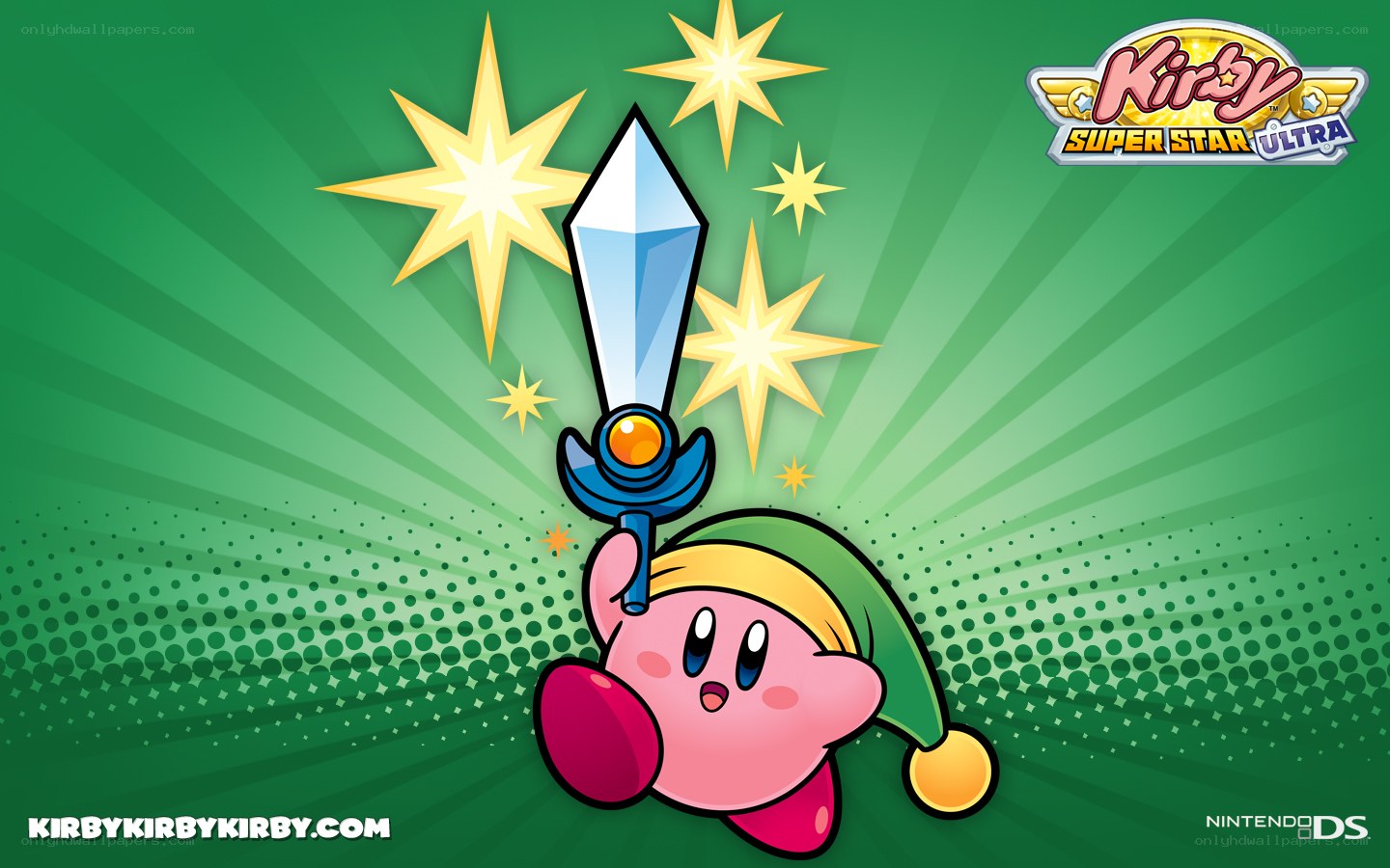 Kirby with sword in starry scene