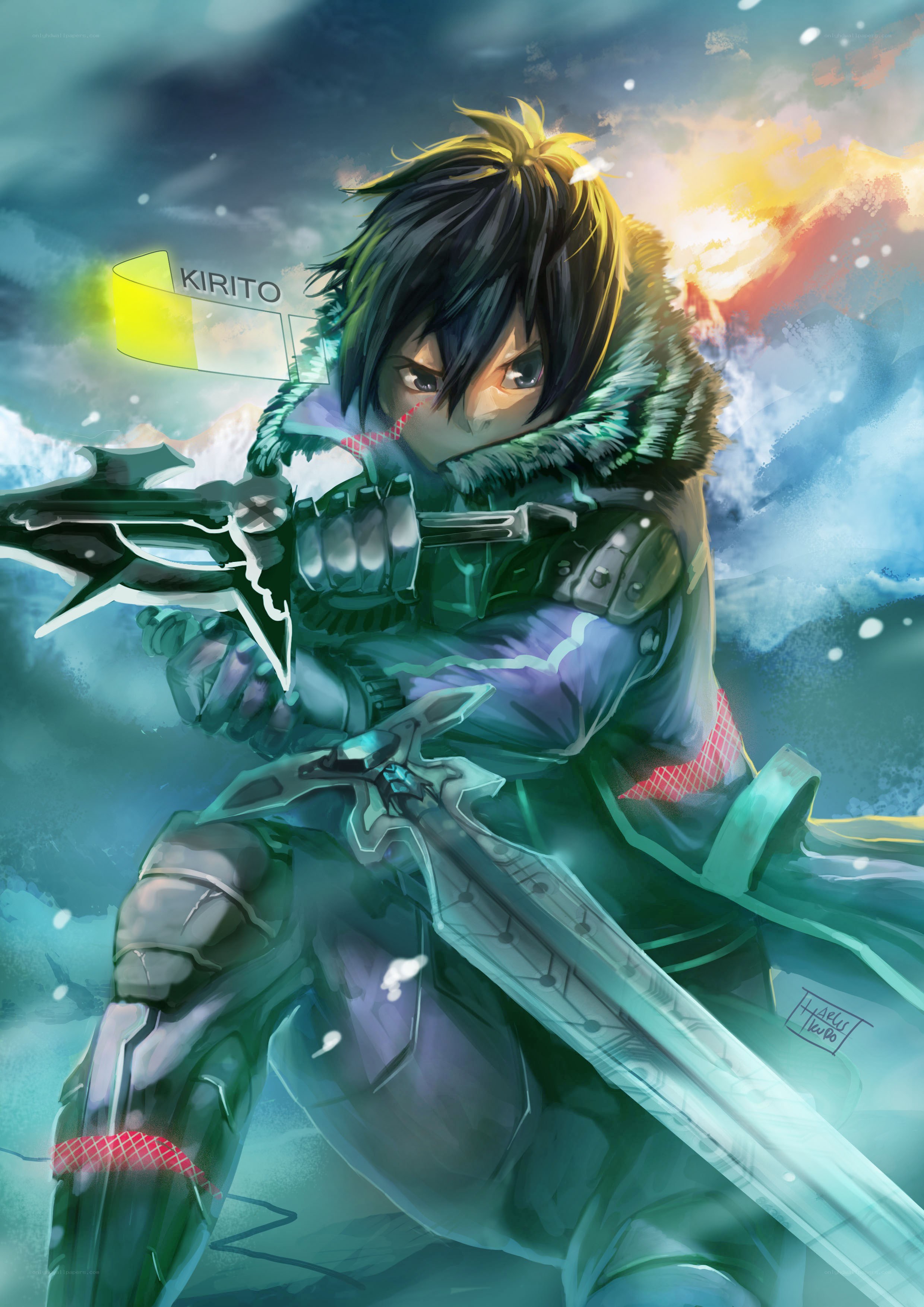 Kirito in a snowy battle