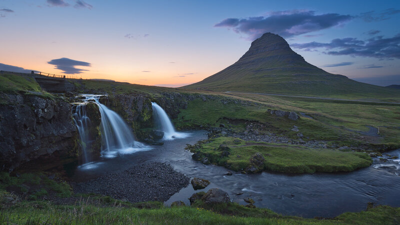 Kirkjufell Mountain and Waterfall — Green