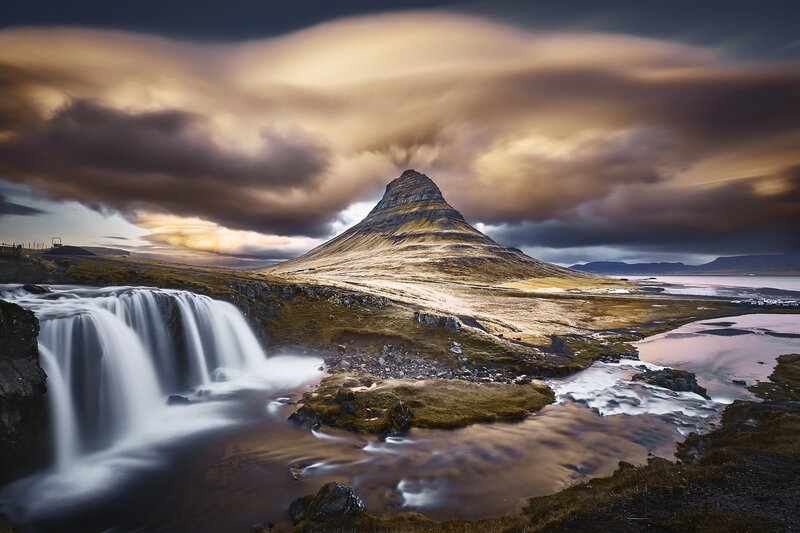 Kirkjufell Mountain — Brown, Dramatic, Sunset