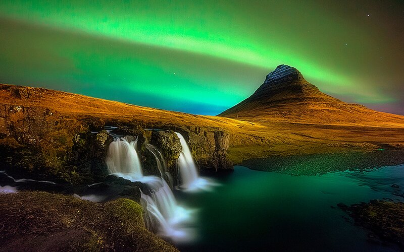 Kirkjufell Mountain — Green, Dramatic, Night, Photograph
