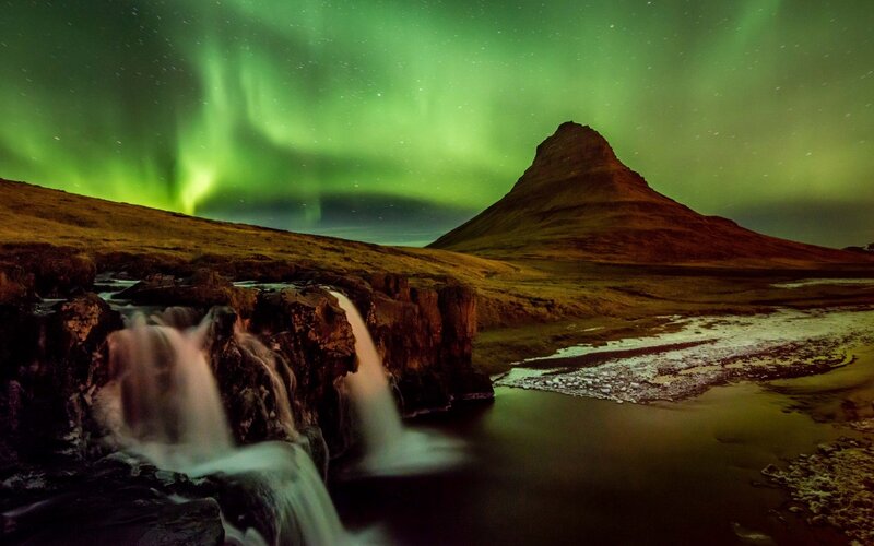 Kirkjufell Mountain — Green, Dramatic, Night