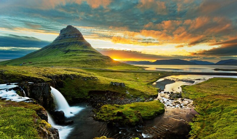 Kirkjufell Mountain — Green, Dramatic, Sunset, Photograph