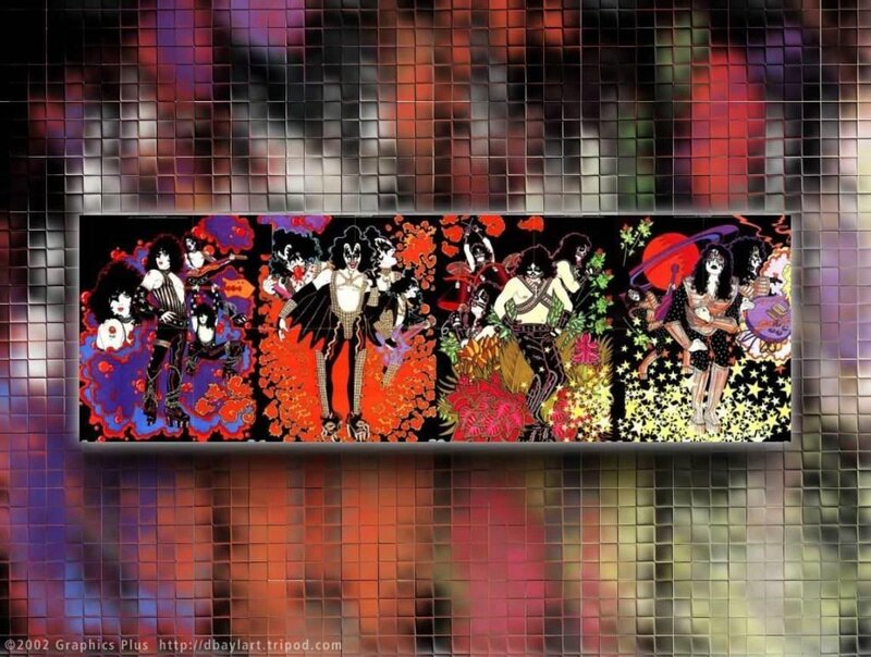 Kiss band artwork on mosaic wall