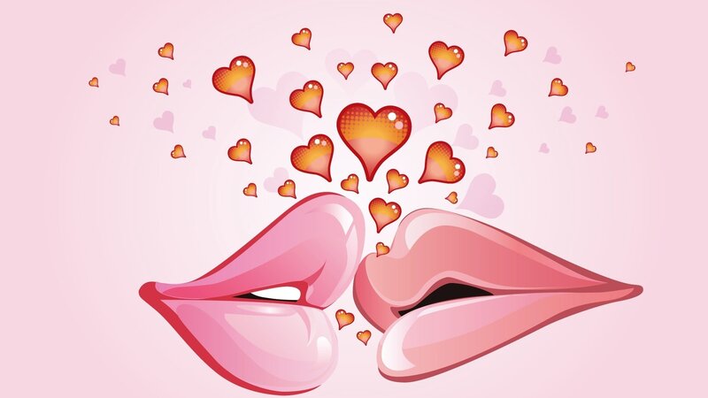 Kissing Lips with Hearts — Pink, Romantic, Vector Art