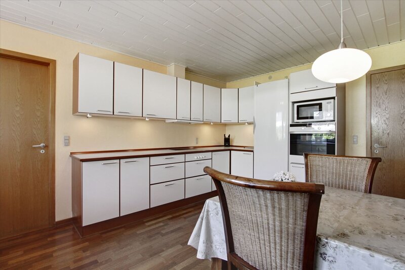Kitchen and Dining Area — White, Neutral, Photograph