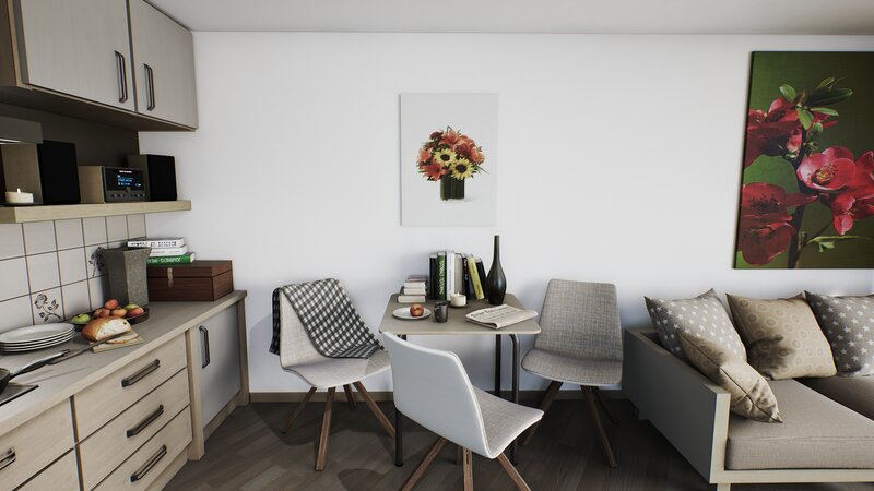 Kitchen and Living Area