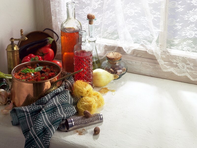 Kitchen ingredients by window