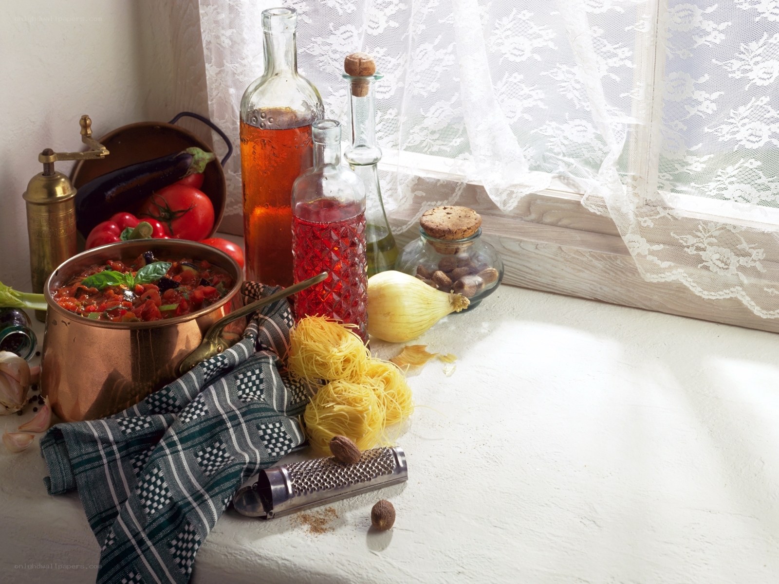 Kitchen ingredients by window